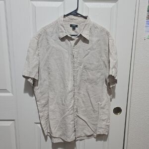 J. Crew Men's Light Linen Short Sleeve Button Down Shirt, Beige, XL